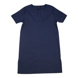 Theory Caliver Slit Front Shift Dress Navy Blue Short Sleeve Size Small